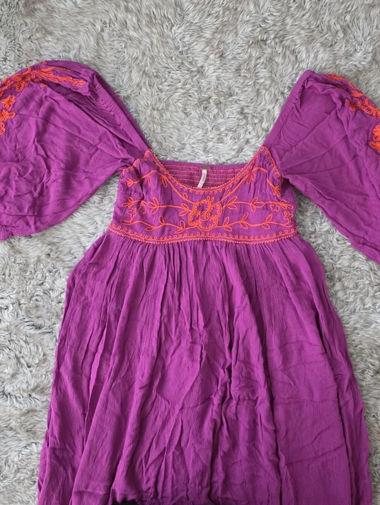 Free People Wedgewood Maxi Dress Purple With Orange Embroidery - Picture 5 of 16